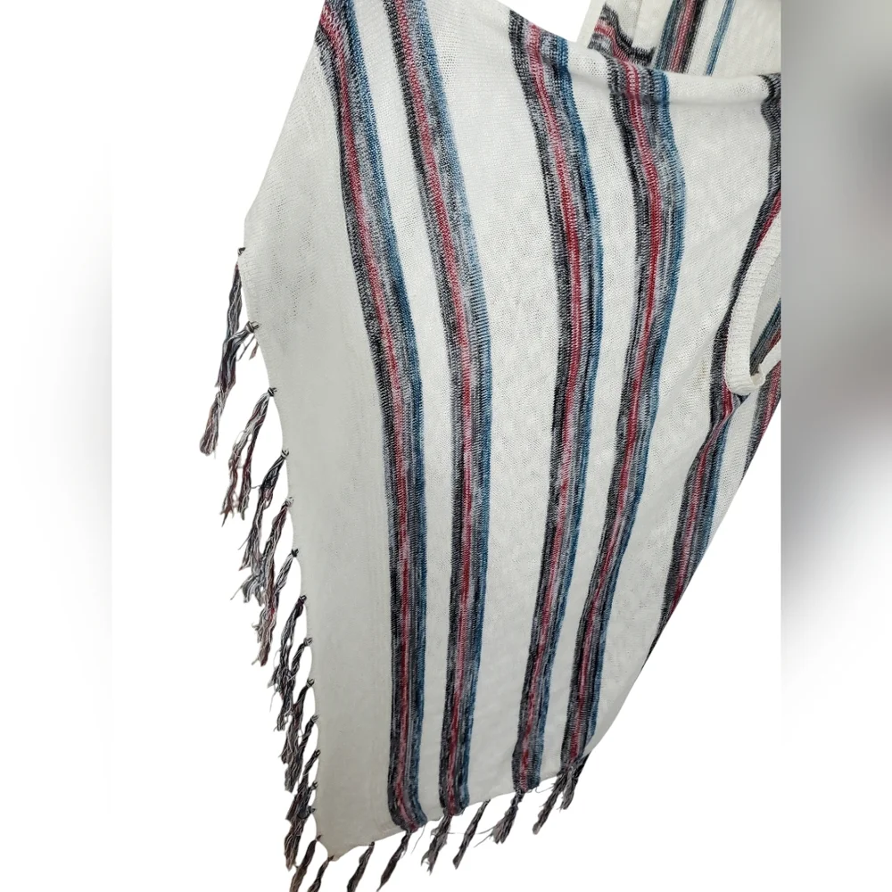 Torrid Striped Knit Fringed Vest Waterfall Front Cream Red Blue Sz 4 Pre-Owned - Picture 4 of 12